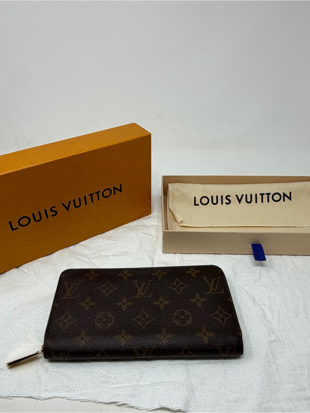 Louis Vuitton Brown Monogram Zip Around Wallet with Gold Hardware